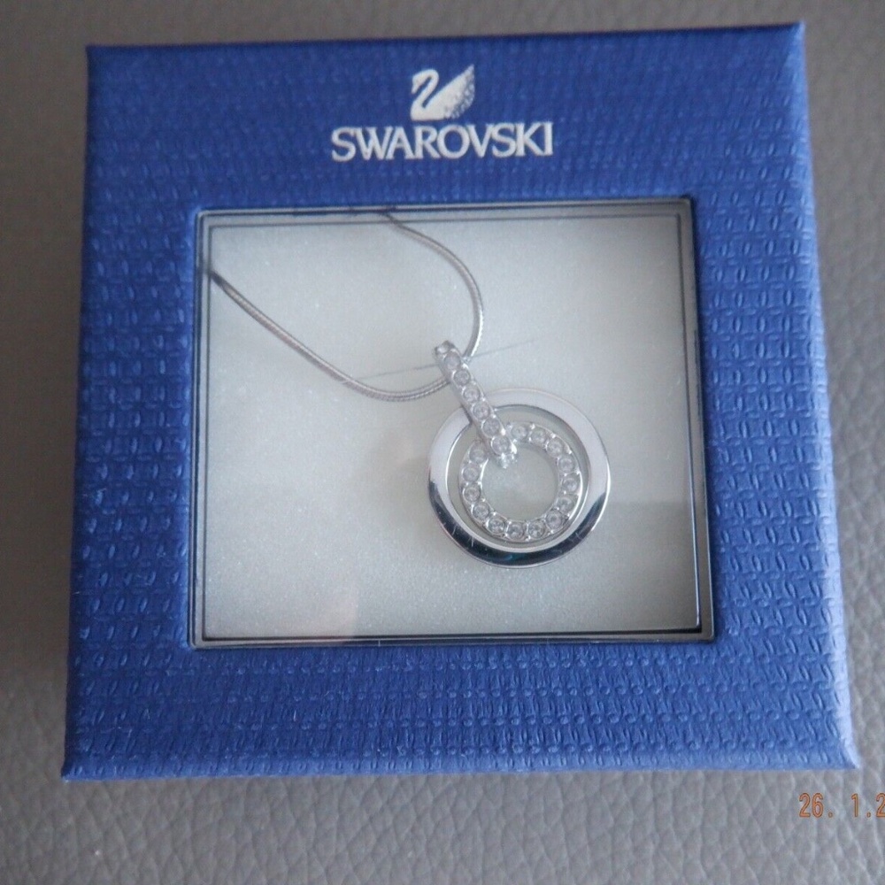 SWAROVSKI necklace circular hollow crystal pendant silver colour Rhodium plated